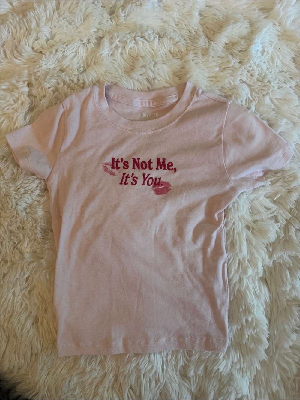 Hollister Light Pink Girls Tee with Red Script Graphic
